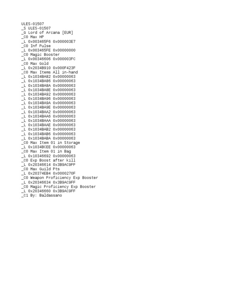 Lord of Arcana PSP Cheat Codes | PDF