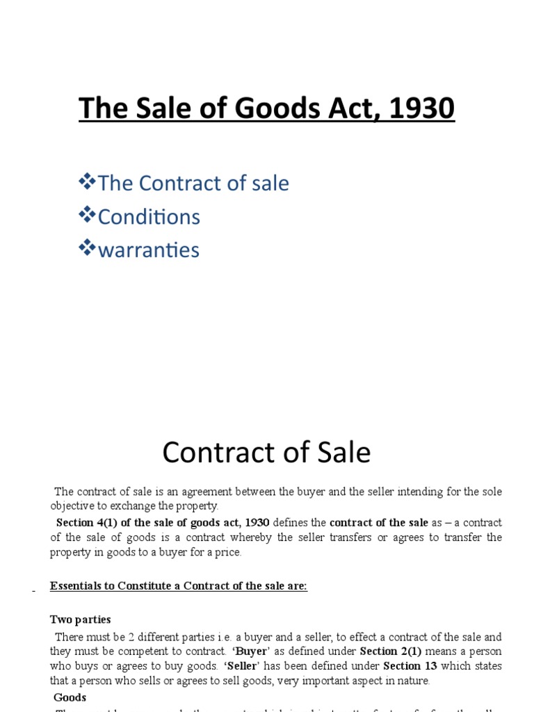 The Sale of Goods Act, 1930 Law Mentor PPT Task by Mohd Arham PDF