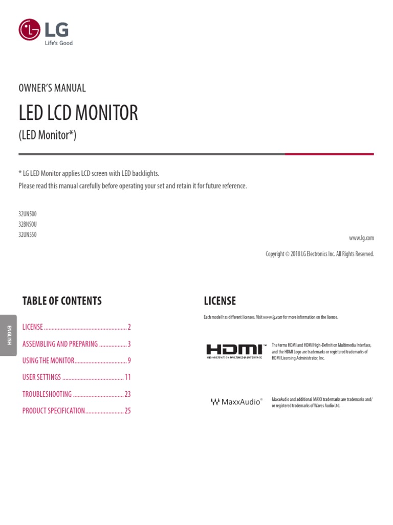 32un500 32un550 32bn50u Eng | PDF | Hdmi | Computer Monitor