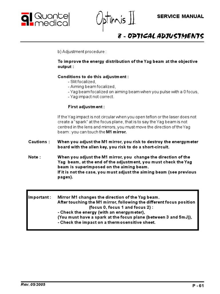 Iridex Laser YAG Beam Adjustment Guide | PDF | Laser | Glass Applications