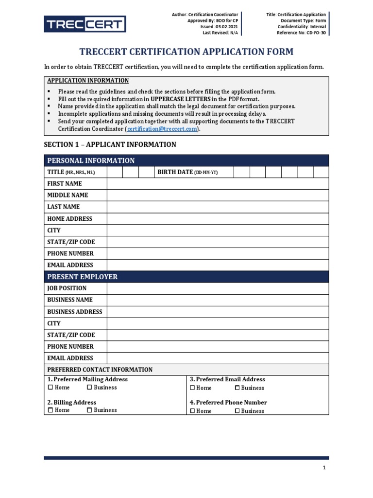 TRECCERT Certification Form | PDF | Academic Degree | Confidentiality
