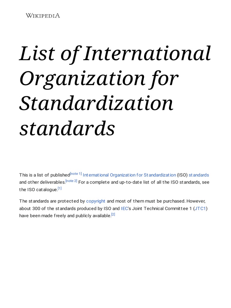 List of International Organization For Standardization Standards ...