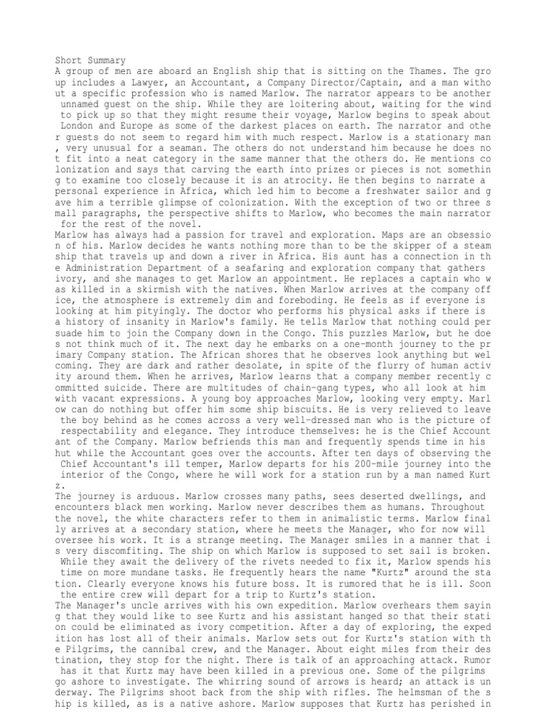 Short Summary of Heart of Darkness PDF Heart Of Darkness Kurtz