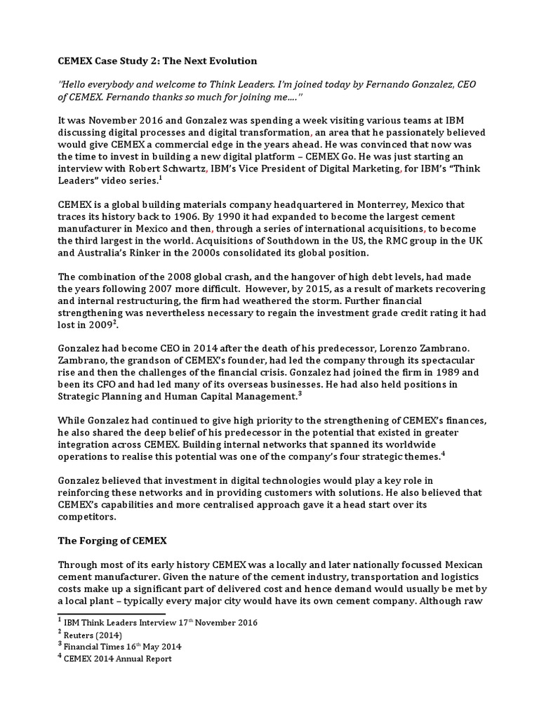CEMEX Case Study 2 v2 (No Appendix) | PDF | Mexico | Market (Economics)