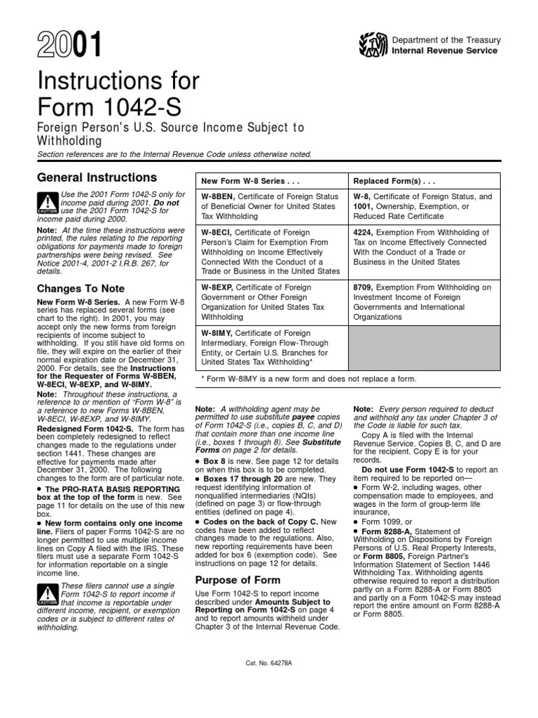 Instructions For Form 1042-S: Foreign Person's U.S. Source Income ...