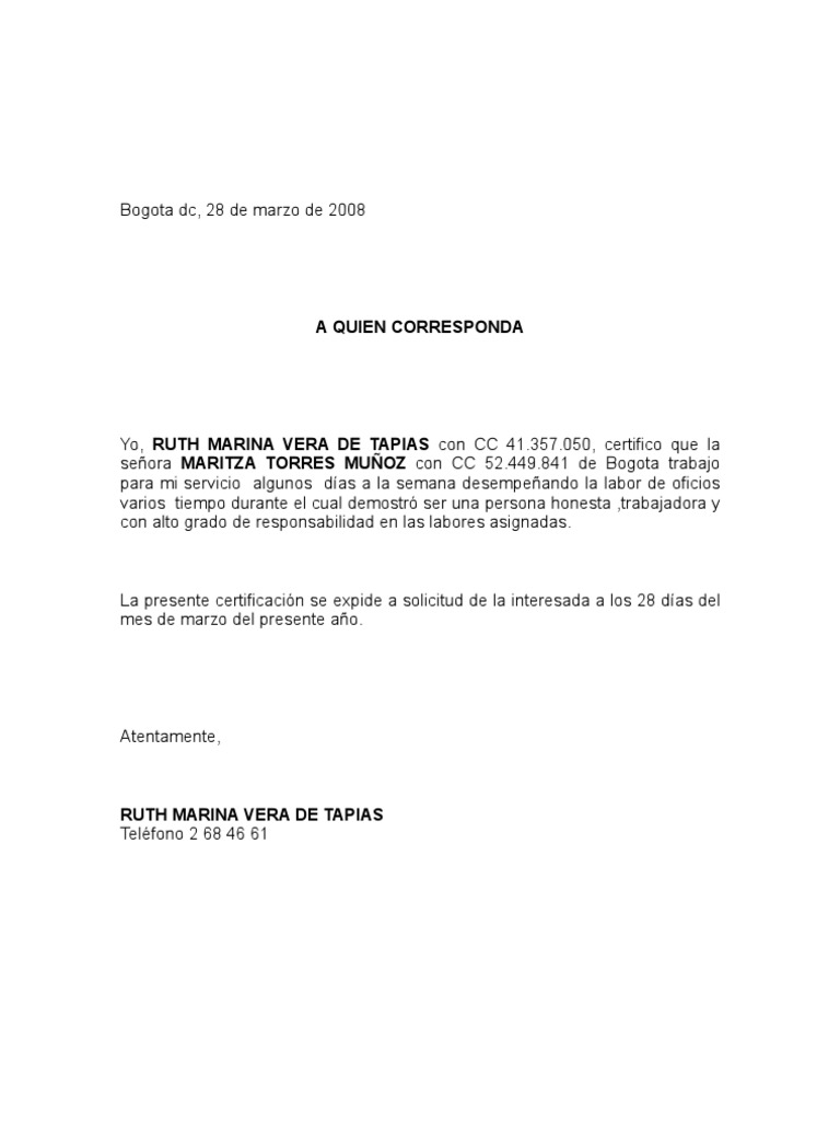 certificacion laboral
