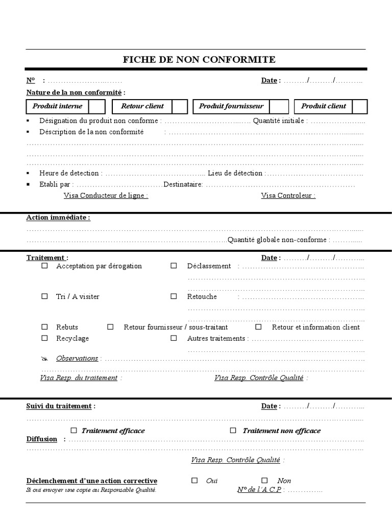 Fiche de Non Conformité | PDF | Technologie et ingénierie