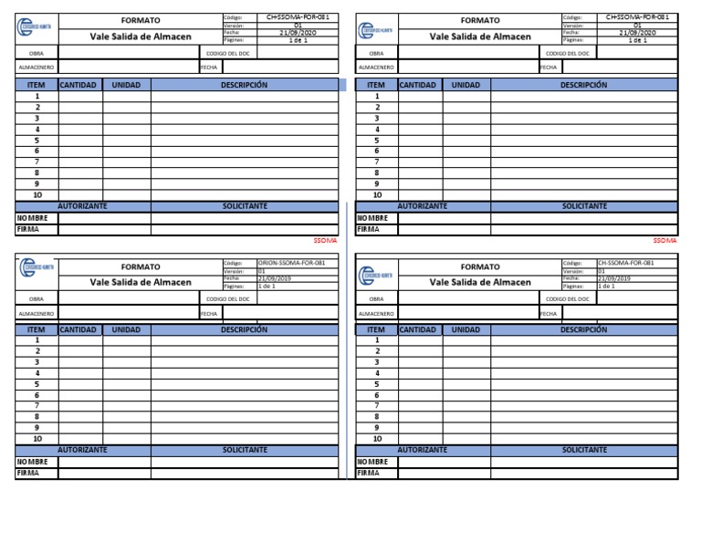 FORMATO 081 Vale Salida de Almacen PDF