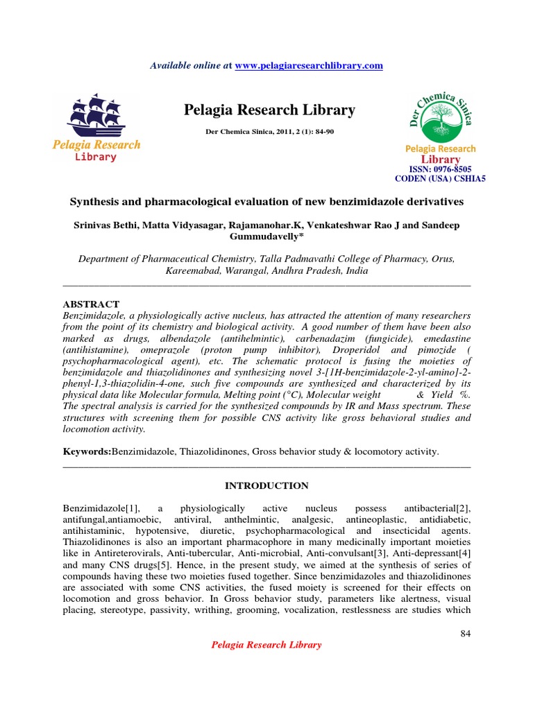 Synthesis and Pharmacological Evaluation of New Benzimidazole ...