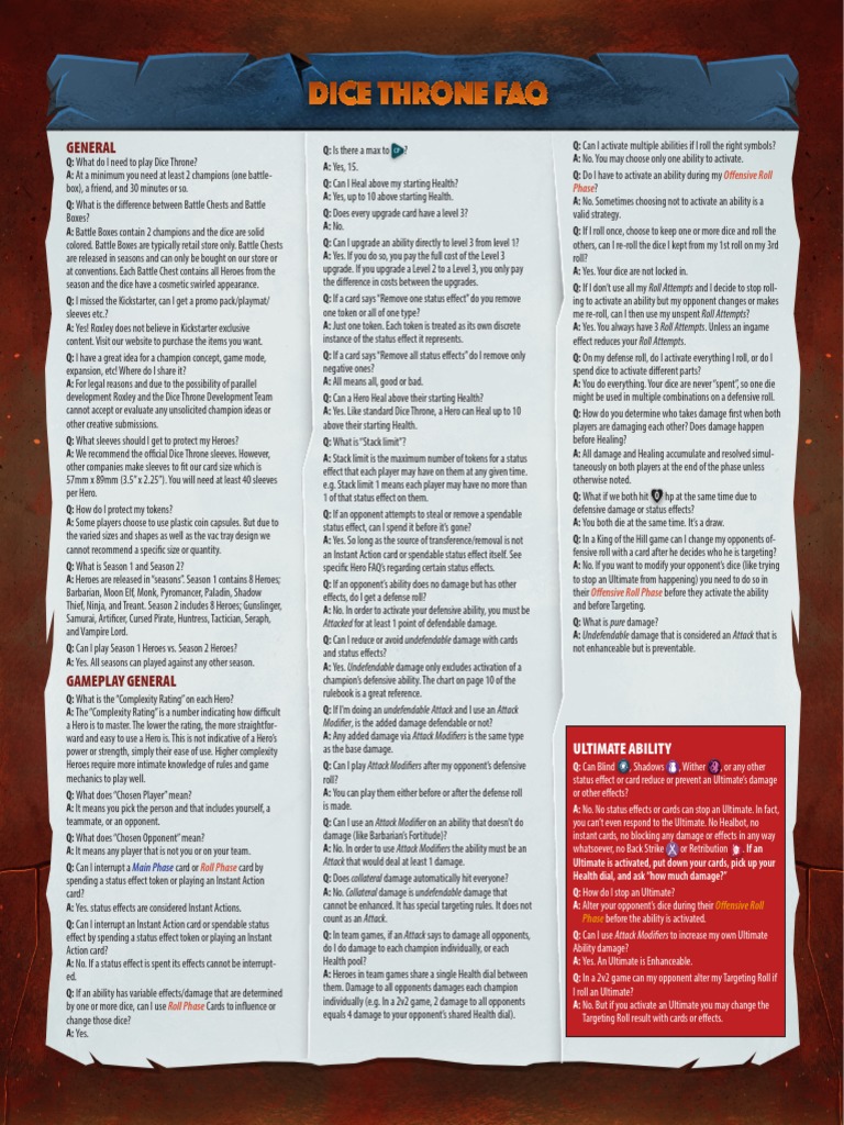 Dice Throne Faq Dice Throne Faq General Download Free PDF Dice