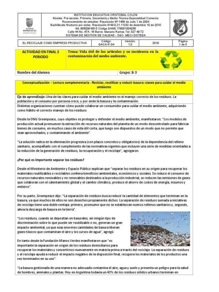 Claves para el Cuidado del Medio Ambiente | PDF | Residuos | Reciclaje