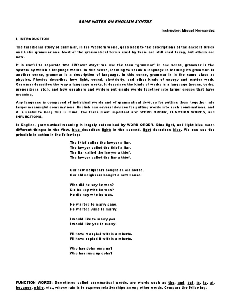 Understanding English Syntax Basics | PDF | Part Of Speech | Adverb