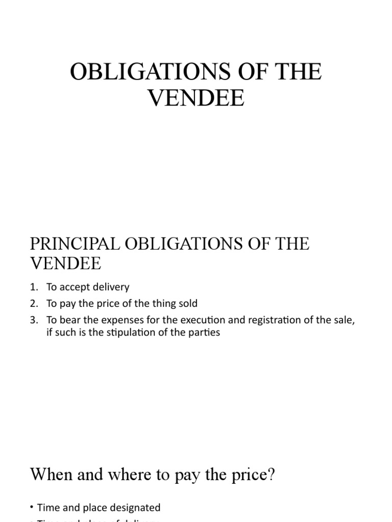 Obligations of The Vendee PDF Breach Of Contract Mortgage Law