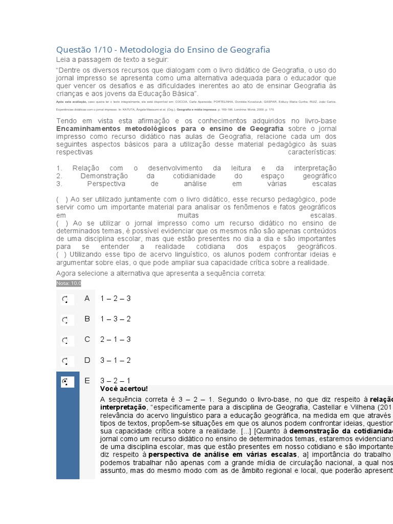 Apol Metodologia do Ensino da Educação Física - Questão 1