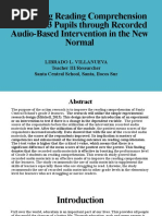 Enhancing Reading Comprehension of Grade 3 Pupils Through Recorded Audio-Based Intervention in The New Normal