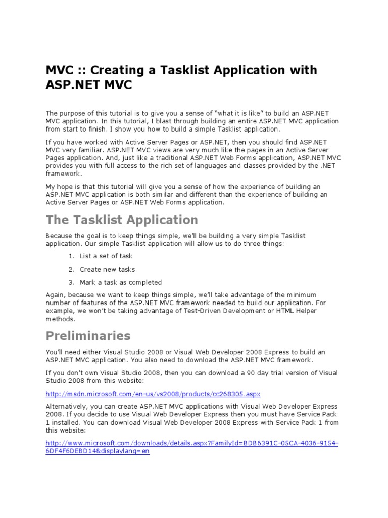 Build a Simple Tasklist App in ASP.NET MVC | PDF