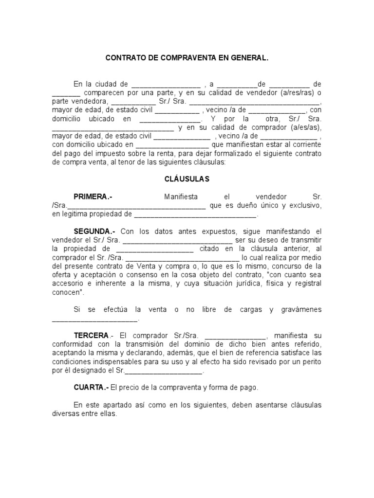 Formato Contrato de Compraventa en General | PDF | Derecho privado |  Justicia