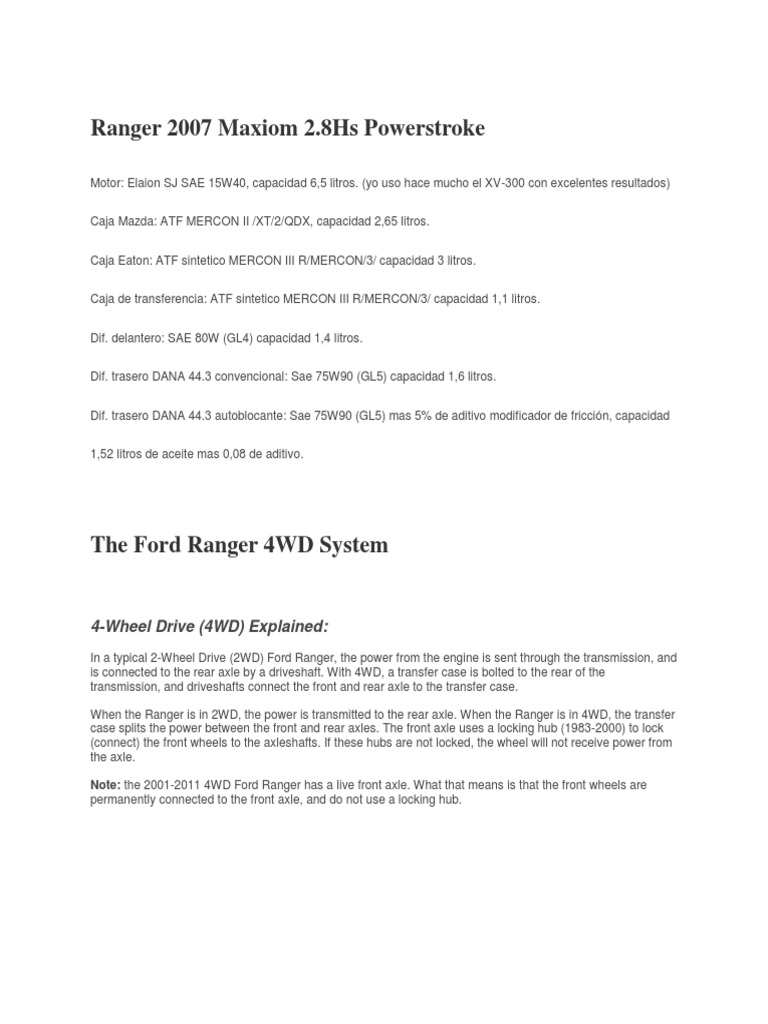 The Ford Ranger 4WD System | PDF | Axle | Four Wheel Drive