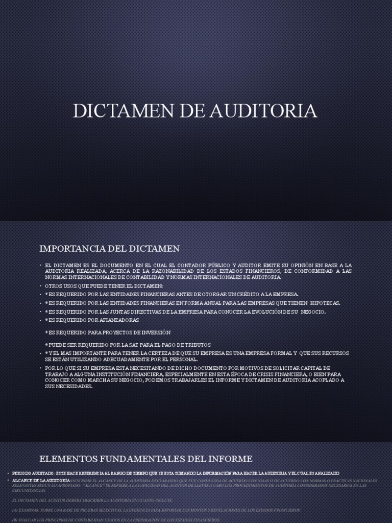 Dictamen de Auditoria Presentacion | PDF | Auditoría | Contralor