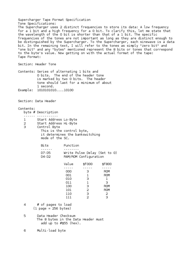 Atari VCS 2600 Supercharger Tape File Format | PDF | Bit | Read Only Memory