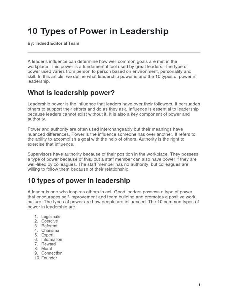 10 Types of Leadership Power Explained | PDF | Power (Social And ...