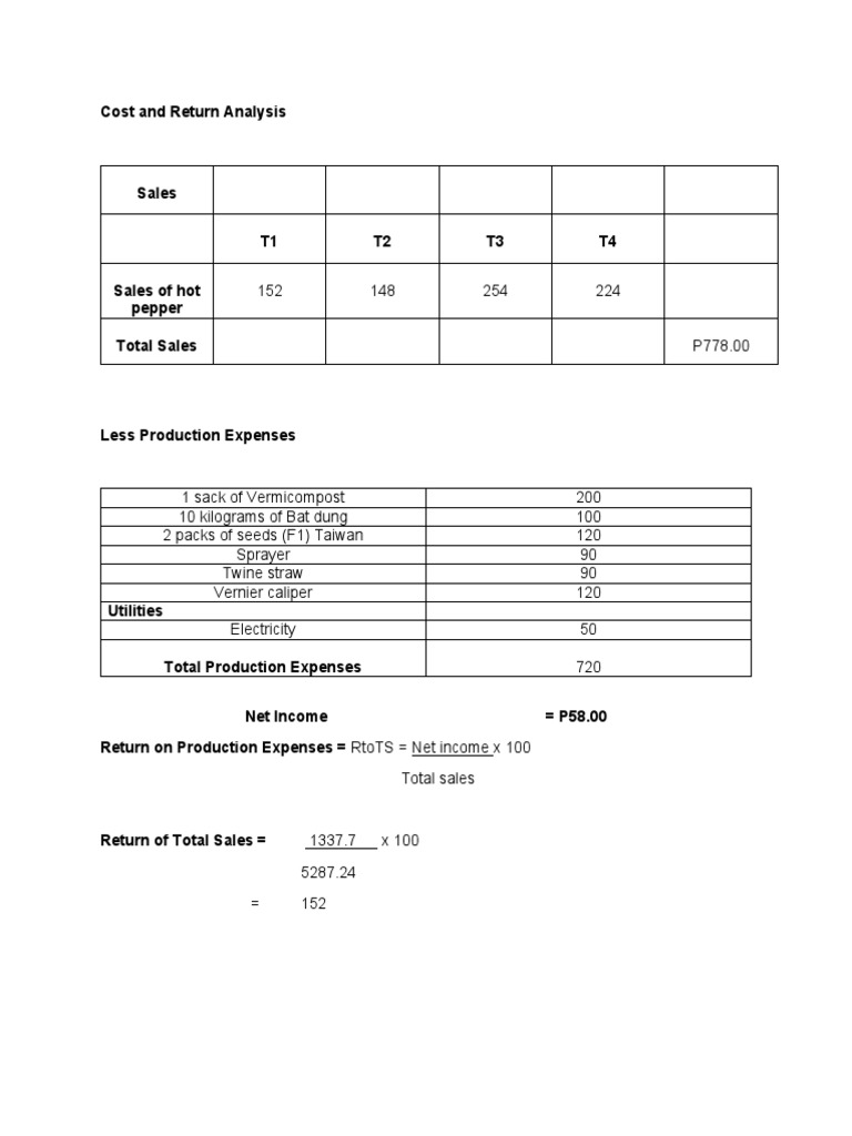 Cost and Return Analysis Overview | PDF