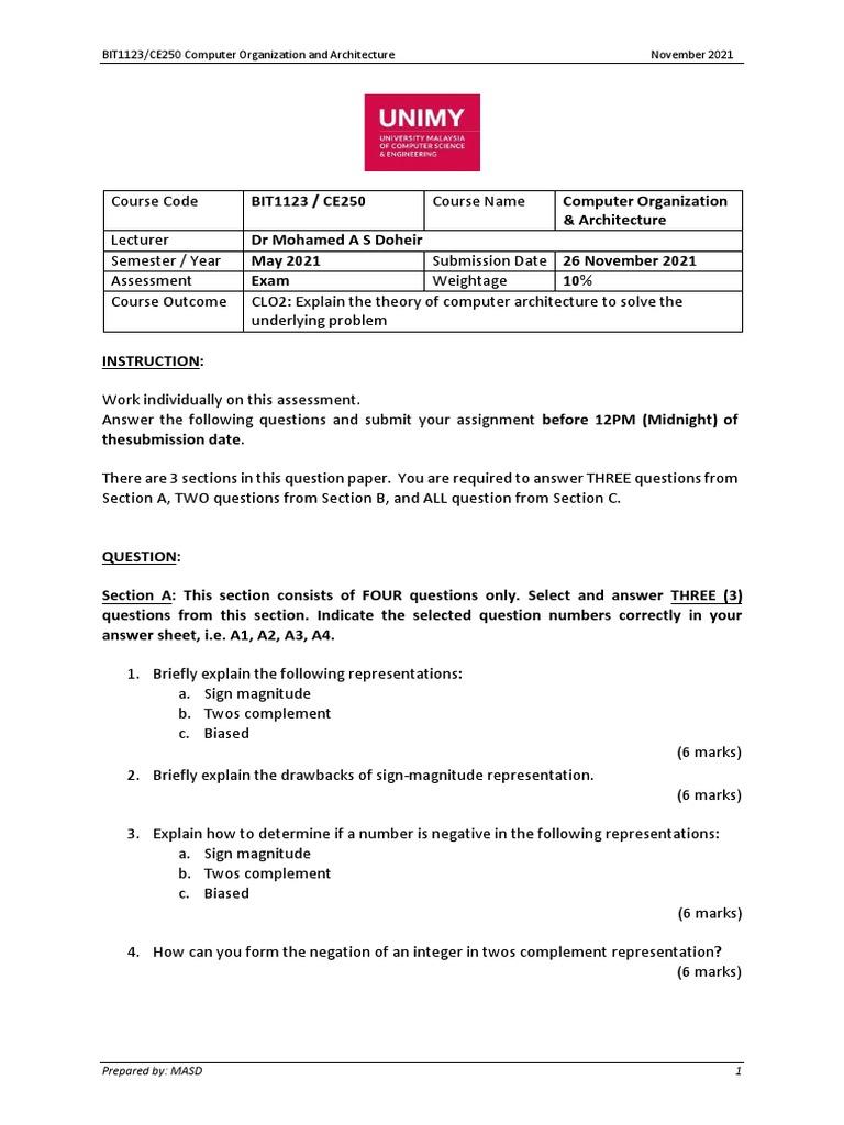 Computer Architecture Exam Guide | PDF | Central Processing Unit | Cpu ...