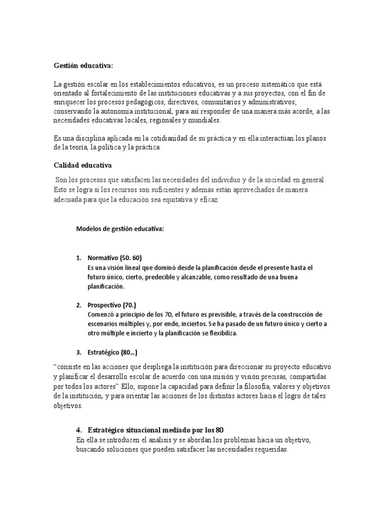 Modelos de Gestion Educativa | PDF | Planificación | Calidad (comercial)