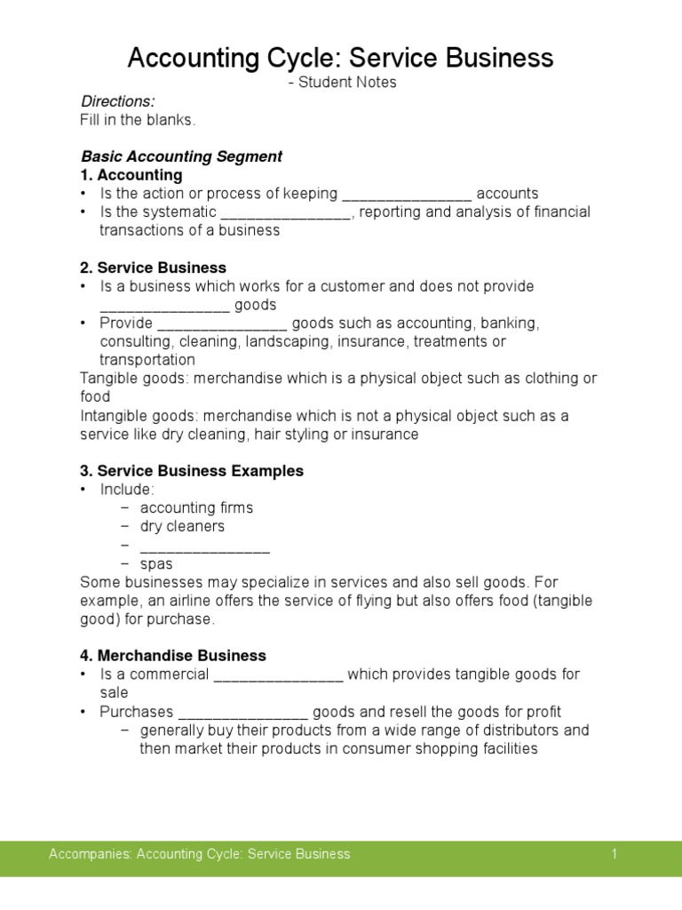Service Business Accounting Cycle Overview | PDF | Debits And Credits ...