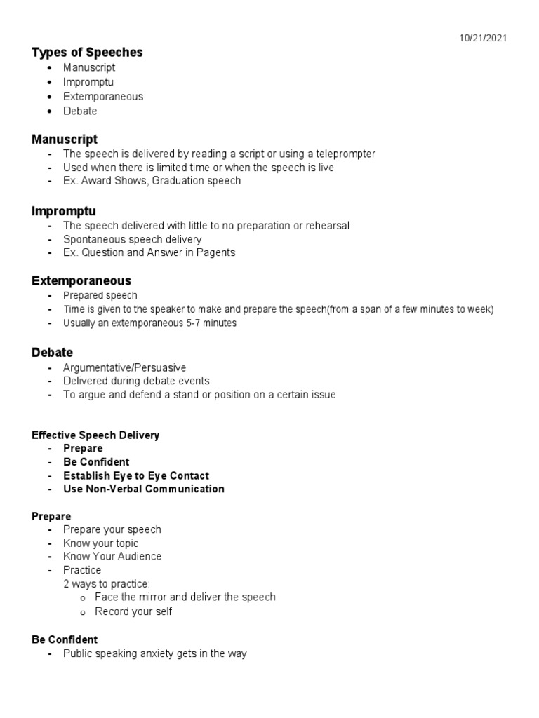 Types of Speeches and Delivery Tips | PDF | Career & Growth