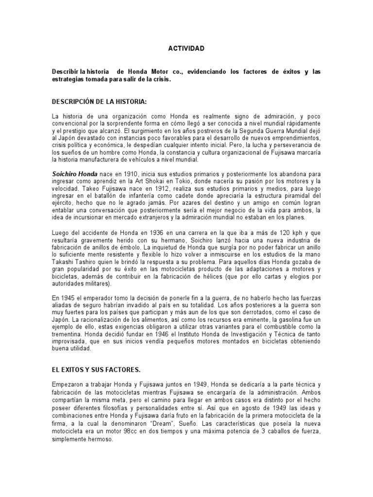 Historia de La Honda PDF Honda Innovación