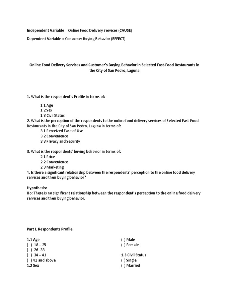 Research Questionnaire Sample | PDF | Foods | Advertising