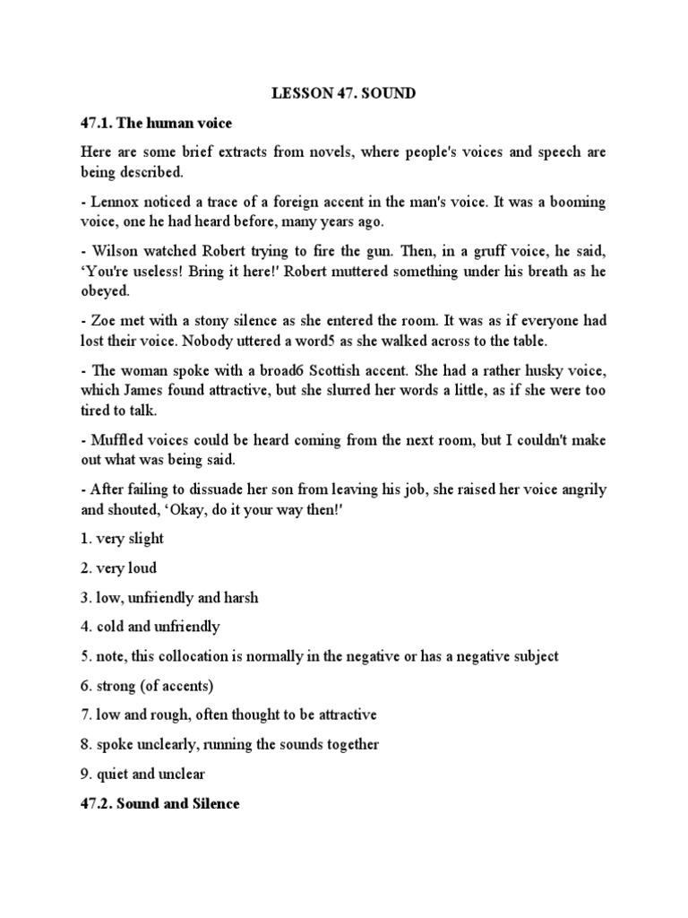 Lesson 47. Sound 47.1. The Human Voice PDF Silence