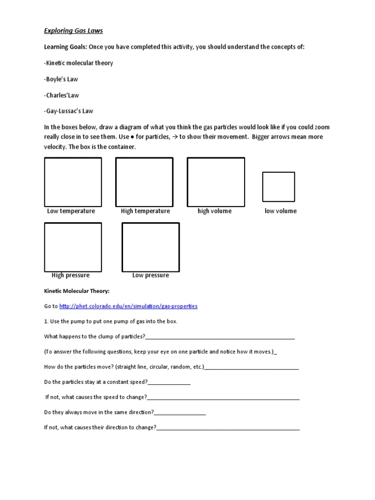 Exploring Gas Laws: Learning Goals: Once You Have Completed This Activity,  You Should Understand The Concepts of | PDF | Gases | Temperature