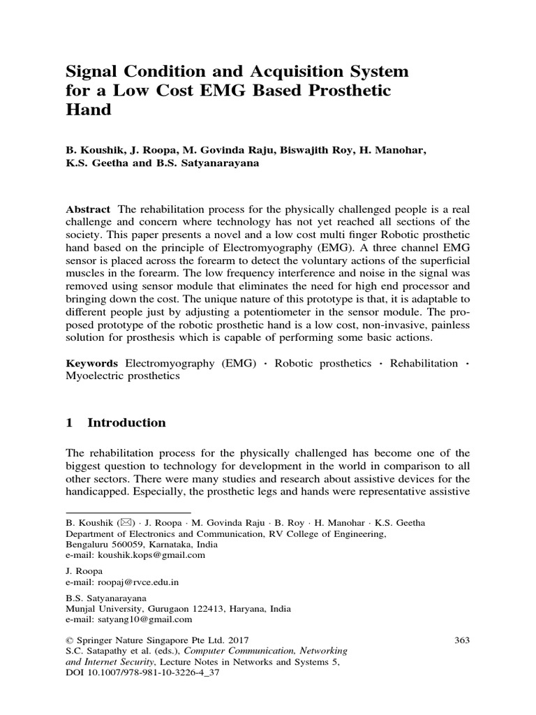 Signal Condition and Acquisition System For A Low Cost EMG Based ...