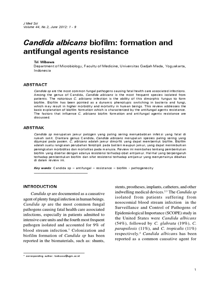 Candida Albicans Biofilm: Formation And: Antifungal Agents Resistance