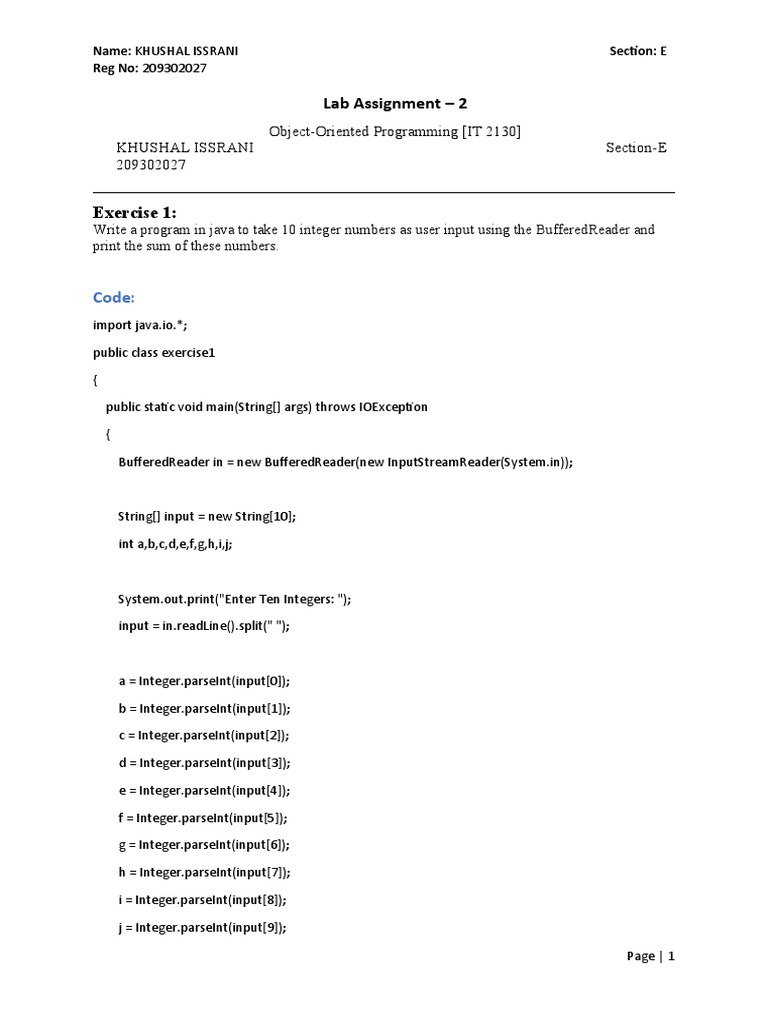 Lab Assignment - 2: Code | PDF | Java (Programming Language ...