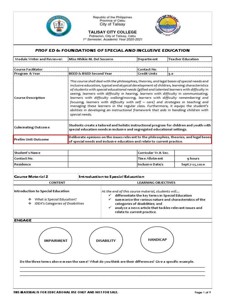 PROF ED 6 - CM2 Categories of Disabilities | PDF | Visual Impairment ...
