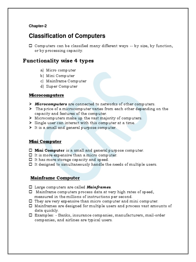 Classification of Computer | PDF | Mainframe Computer | Microcomputers