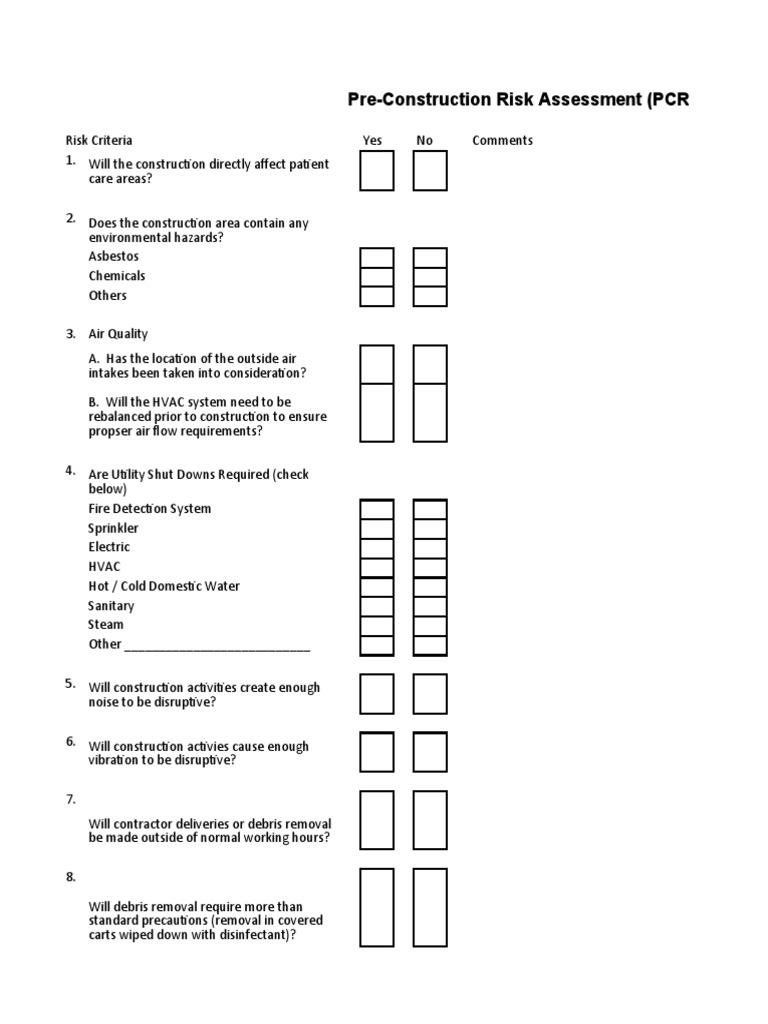 Hospital Pre-Construction Risk Checklist | PDF | Risk | Risk Assessment