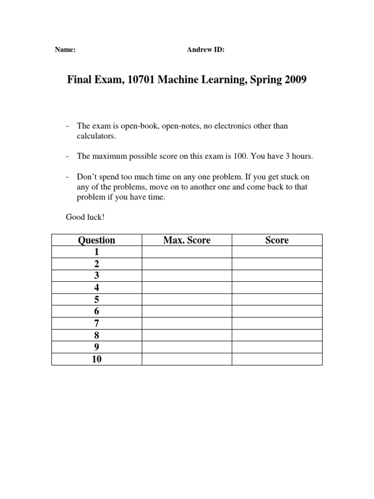 Machine Learning Final Exam Analyzing Models, Algorithms, and