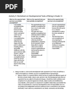 Activity 3: Worksheet On Developmental Tasks of Being in Grade 11