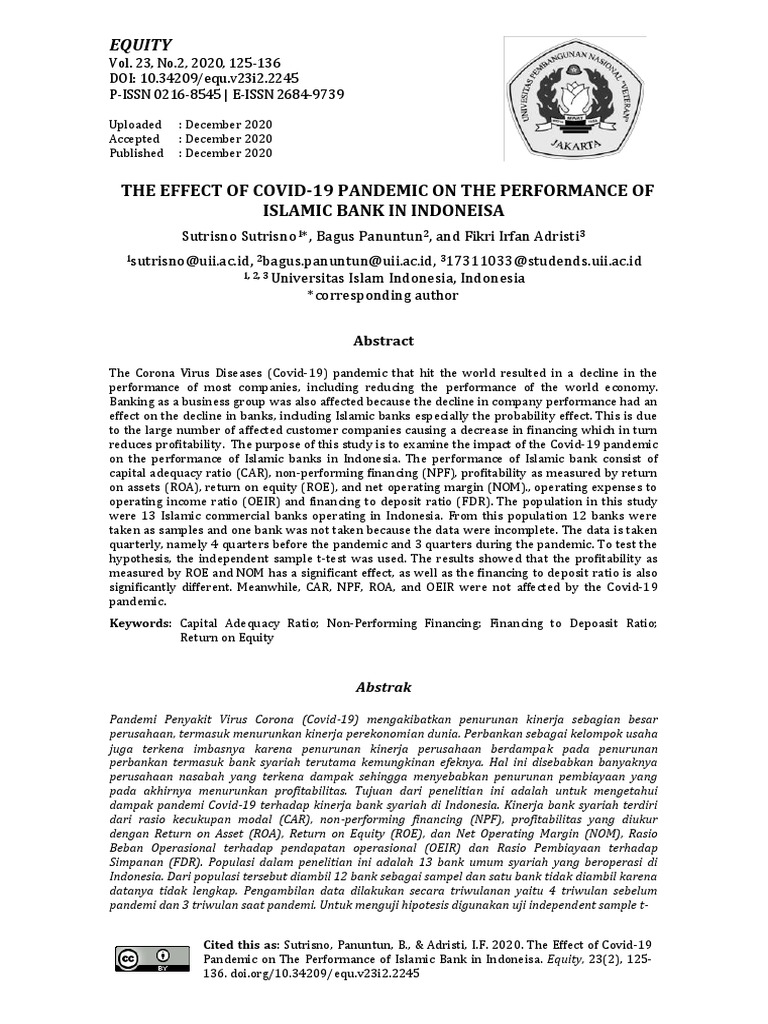 The Effect of Covid-19 Pandemic On The Performance | PDF | Islamic ...
