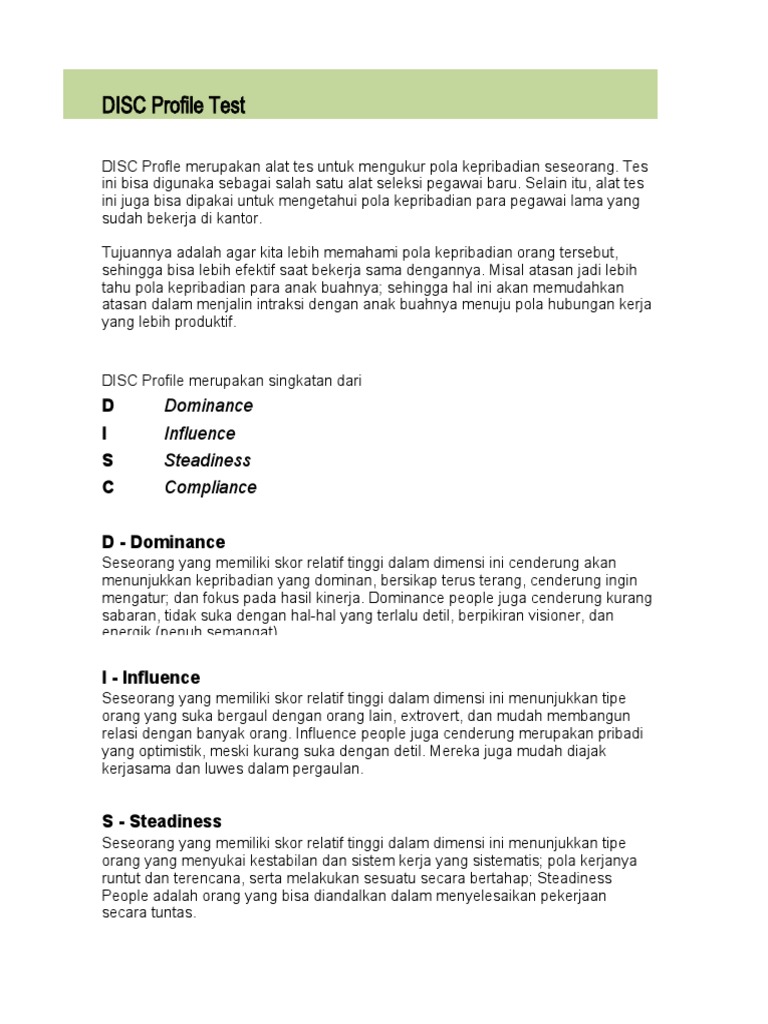 Form Dan Template DISC Profile Test | PDF