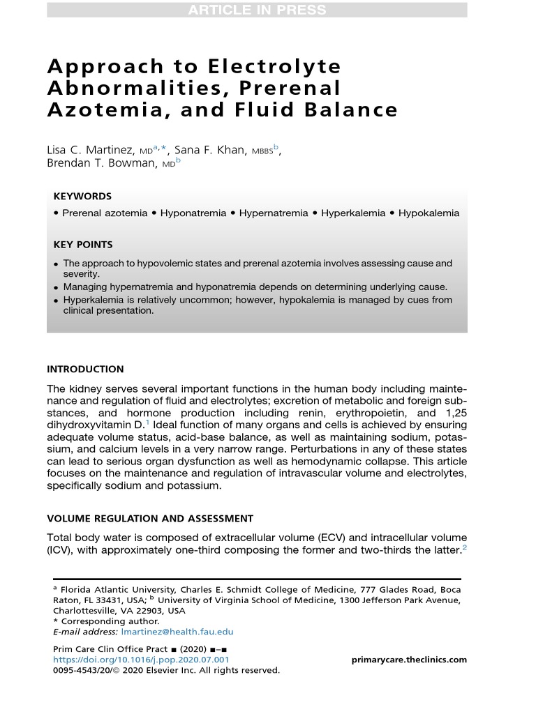 An Evidence-Based Approach to the Management of Electrolyte ...