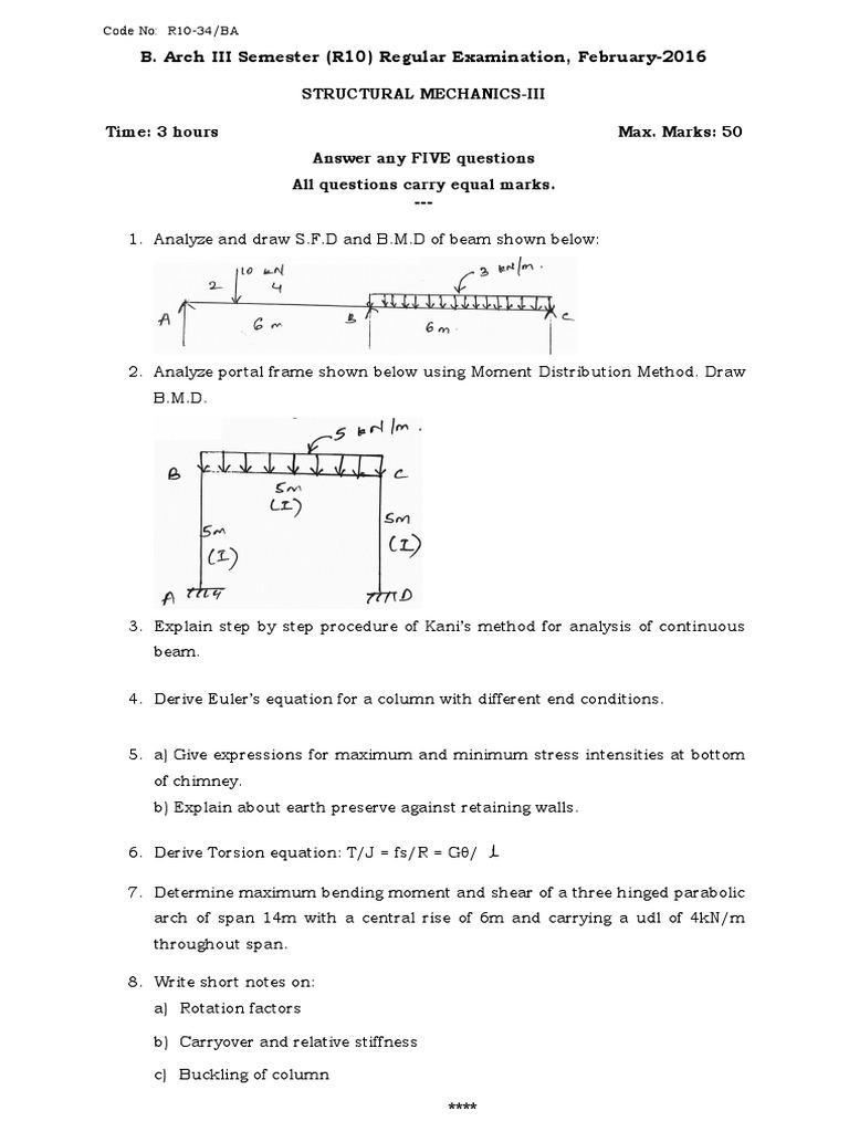 Structural Mechanics III Exam Guide | PDF