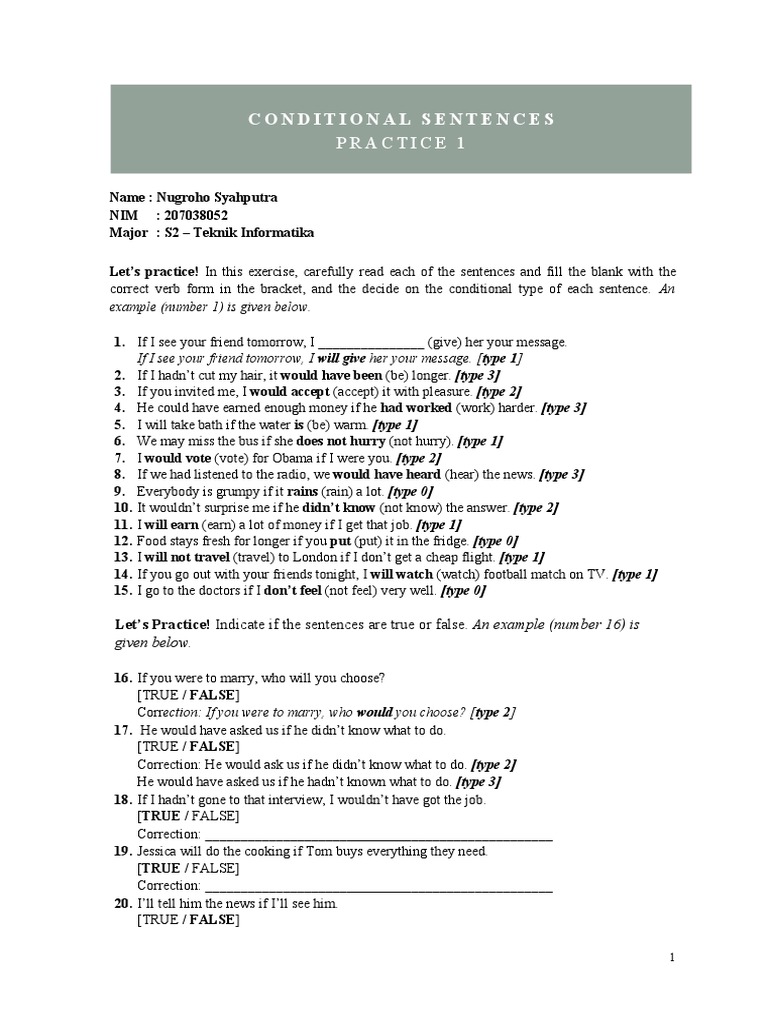 TOEFL Conditional Sentences Practice | PDF