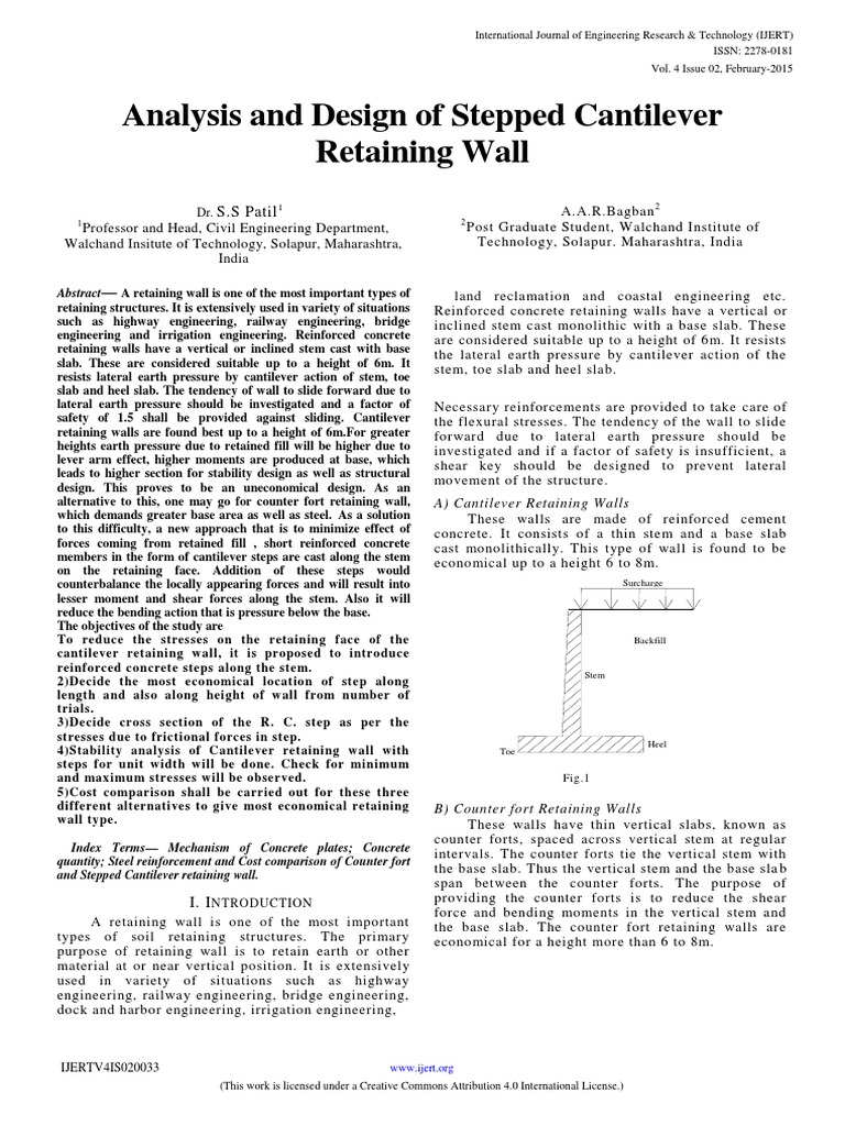 Stepped Cantilever Retaining Wall Design | PDF | Bending | Length