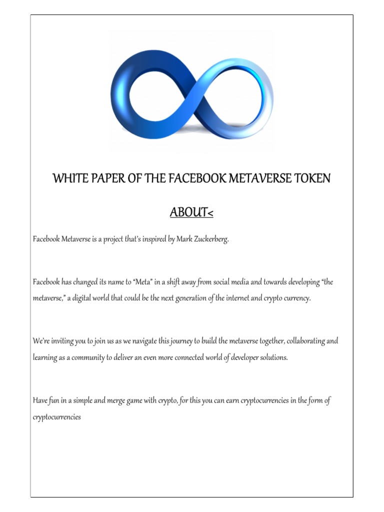 White Paper of The Facebook Metaverse Token About | PDF | Virtual Reality |  Alternate Reality