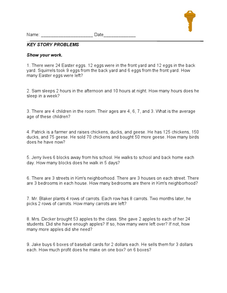 Key Story Problems for Math Practice | PDF | Home & Garden